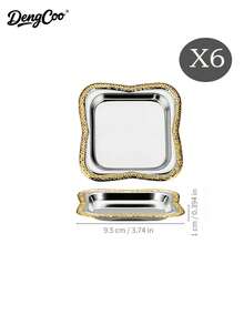 Dengcoo 1/3/6pcs Frosted Gilt Edged Cake Plate, Seasoning Plate, Butter Plate, Cup Holder, Square Cup Holder, Cup Mat, Dinner Plate, Date Plate, Candy Plate, Türkiye Black Tea Cup Plate, For Home, Cafe, Festival - Tray - View 16