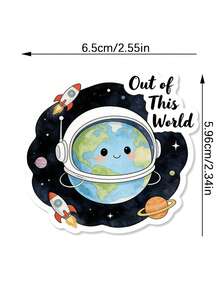 2pcs "OUT OF THIS WORLD" Space Themed Interesting Stickers - Perfect For Personalizing Your Laptop, Water Bottle Or Helmet With Unique Cosmic Designs! - Multicolor - View 5