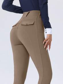 ROYALS MATTINI Pantalones de montar para mujer, Jodhpurs duraderos con agarre de silicona completo antideslizante, Pantalones de montar para damas con bolsillos, Adecuados para deportes ecuestres, Secado rápido primavera - Marrón - Ver 4