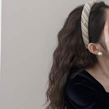 韩式优雅手工斜条纹布艺发箍，时尚复古可爱高冠布艺发圈发饰 - FG-1402 - 查看 3