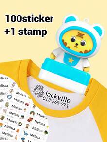 LICVIC 1个定制卡通签名硅胶印章，返校用品，卡通姓名印章，个性化，100张贴纸+1个印章，DIY定制卡通钢笔姓名印章，签名印章，多功能，装饰性强，可重复使用，现代，色彩丰富，可爱，复古，卡通，卡哇伊，定制，个性化，独特，适用于员工、客户、学生、商务/工作/办公室、学校、旅行收纳 - 風格A - 查看 14