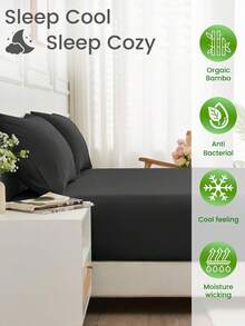 2200 Thread Count Cooling Sheets Queen-King Sheets By Bamboo, Genuine Organic Viscose Derived From Bamboo Bed Sheet Set, Soft & Cooling, Double Stitching, Quality Promise | Genuine Organic, Viscose Derived From Bamboo, Double Stitching,Durable Daily Use Bedding - 黑色 - 查看 3