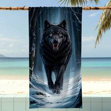 1条雪地狼图案沙滩巾，超柔软超细纤维特大号沙滩毯，超强吸水浴巾，适合旅行、游泳池、潜水、冲浪、瑜伽、露营，多种尺寸可选，沙滩用品，适用于海滩、泳池、旅行、露营、瑜伽、浴室装饰 - 彩色 - 查看 5