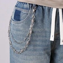 时尚个性星星腰链，男女皆宜的嘻哈朋克金属裤链，百搭星星牛仔裤链 - 銀色 - 查看 1