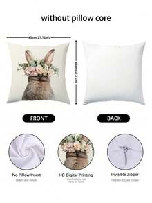 1/2/4pcs Easter Single-Sided Printed Decorative Cushion Cover With Cute Floral And Bunny Pattern, Measuring 17.7*17.7 Inches. Suitable For Easter Living Room Sofa And Bedroom Home Decor. Pillow Insert Not Included. - Multicolor - View 4