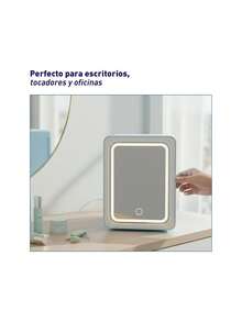 Mini Refrigerador con Espejo LED, Capacidad de 4L, Estante Extraíble y 2 Alturas. Ideal para Skincare y Oficina. Bluelander - Celeste - Ver 4