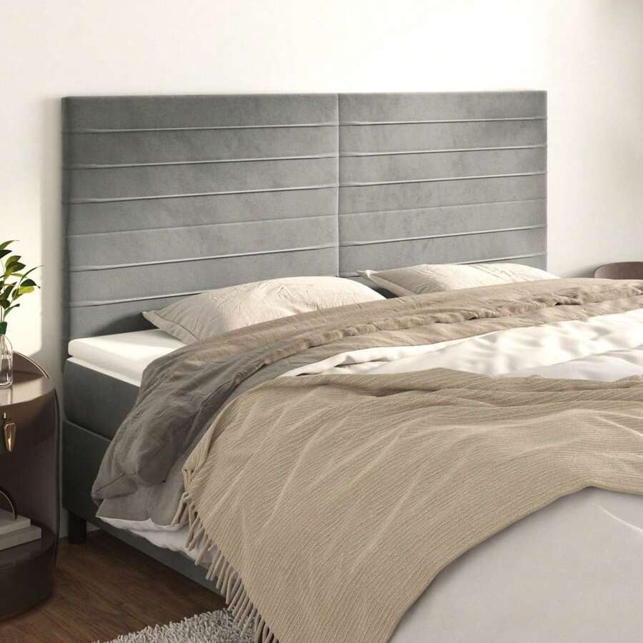 vidaXL Tête de lit cinza clair 200x5x118/128 cm veludo - Cinza - Ver 1