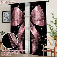 2 Stücke glänzende rosa Schleifen-Muster Vorhänge, halbtransparente Polyester Stoff Vorhänge, strapazierfähig & maschinenwaschbar, mit Kaschenöffnung (Stangen nicht enthalten), geeignet für Büro, Wohnzimmer, Schlafzimmer, Esszimmer, Küche, Bad, Arbeitszimmer. Leicht zu installierende halbtransparente Vorhänge, Alltagsdekoration für Zuhause, geeignet für alle Jahreszeiten - Verschiedenfarbig - Übersicht 11
