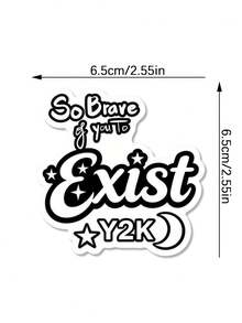 1pc Black & White Text Sticker - Fashionable And Fun Sticker, Perfect For Adding Unique Style To Your Water Bottle, Helmet Or Notebook! - Multicolor - View 5