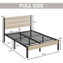 Full Bed Frame With Headboard And Footboard, With Under Bed Storage, All-Metal Support System, No Box Spring Needed, Easy Assembly, Beige - Màu be - Xem 5