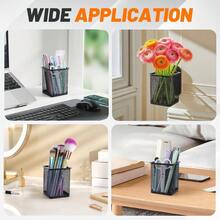 Square Pen Holder, 3 Pack Black Pen Holder Desk, Metal Mesh Pencil Cup Container Desktop Accessories Organizer Office, School, Home, Brush - Black + 3 Pack - View 7