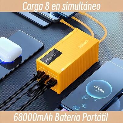 Batería Portátil 68000mAh con Carga Súper Rápida 22.5W, 4 Cables Incluidos, 6 Puertos de Entrada y Salida, Pantalla LED Digital Grande, Carga 8 en simultáneo - Power Bank Batería 68000mAh
