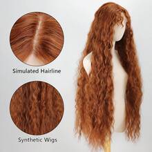 Reddish-Brown Wig, Middle Part T-Part Lace Front Synthetic Wig, 1-Meter Long Hair Wig, Noble Princess Wig, Costume Wig. - Rust Brown - View 4