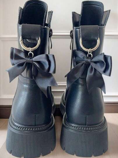 1 Pair Black Ribbon Bow Pendant Shoe Buckle Decor For Boots, Suitable For Necklace, Bag, Keychain Decoration