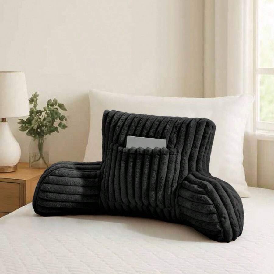 Cuddle Chair Pillow Ultra Soft Back Support Sofa Cushion With Arms Ribbed Fleece - Black - View 1