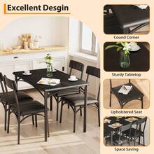 Juego de Comedor de 5 Piezas para 4 Personas con Sillas Tapizadas, Mesa Rectangular para Cocina o Comedor, Muebles Compactos Ideales para Espacios Pequeños, Departamento o Estudio - Negro - Ver 4