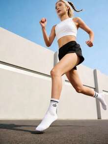 3双装女士纯色运动袜，瑜伽中筒袜，休闲简约风格，舒适柔软，男女通用情侣款设计，适合所有季节 - 彩色 - 查看 2