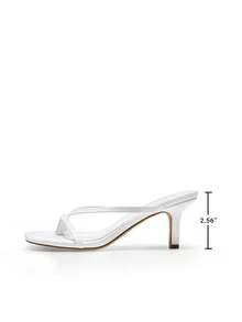 Women Comfortable Kitten Low Heel Thong Heeled Sandals Fashion Square Open Toe Comfort Shoes For Party Casual Slides - trắng - Xem 6