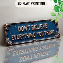 2D平面金属牌匾 - “不要相信你所想的一切”励志墙饰，精美边框和星星图案，蓝色背景，适用于酒吧、客厅、餐厅、酒店以及万圣节和圣诞节等节日。 - 彩色 - 查看 2