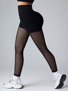 Women's Minimalist Athletic Training Pants, Casual Comfortable Sports Leggings, High Stretch Capri Pants, Suitable For Commuting And Yoga, Women's Sportswear, Knit Fabric, Stretchy & Comfortable, Suitable For Daily Wear And Workout - Black - View 2
