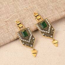Vintage Luxury Green Cubic Zirconia Earrings, Suitable For Women, Party Wear, Jewelry Accessories, Wedding Anniversary Gift - Bronze - View 4