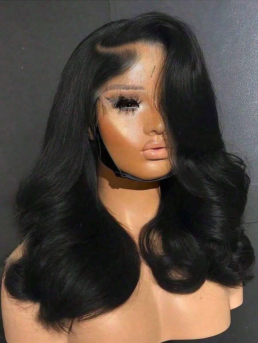 YGQWD 24 Inch 13x4 Ear To Ear Body Wave Lace Front Wigs Human Hair Blended Hair 200% HD Transparent Frontal Air Wigs With Breathable Mesh Cap Pre Plucked Baby Hair And Bleach Node For Women High Density Brazilian Virgin Valentine's Day Gifts For Women - Natural Black - 查看 1