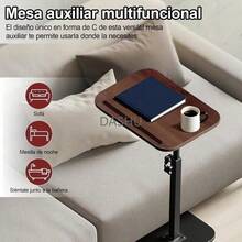 Mesa De Sofá En Forma De C,Mesa Auxiliar Sala Con Ruedas,Giratorio 360°, Altura Ajustable,Ruedas Bloqueables Portátil Médico Computadora Portátil Escritorio Bandeja TV Mesa Para Desayunar MarrónVinta - por defecto - Ver 5