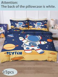 2/3PCS Personalized Customized Cartoon Astronaut Duvet Set, Made Of Polyester Material And Digitally Printed. Suitable For Children, Teenagers, Gifts, Bedroom Decorations, Dormitories, Planets - Multicolor - View 1