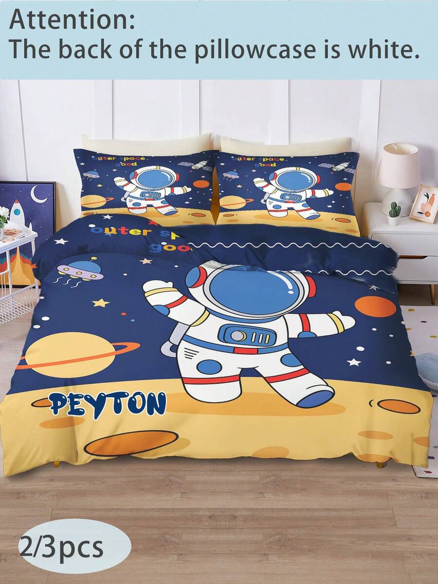 2/3PCS Personalized Customized Cartoon Astronaut Duvet Set, Made Of Polyester Material And Digitally Printed. Suitable For Children, Teenagers, Gifts, Bedroom Decorations, Dormitories, Planets - Multicolor - View 1