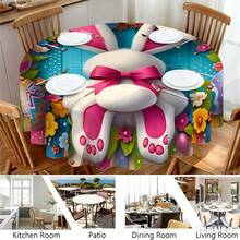 1pc Easter Bunny Silhouette Round Tablecloth, Spring Family Gathering Easy Clean Home Decor Round Table Cover, Spring Creative Gift, Suitable For Daily Dining Room And Living Room Decor, Easter Holiday, Outdoor Picnic - 100% Polyester Dust Cover - Multicolor - View 5