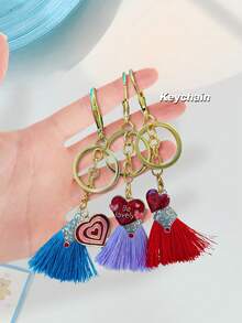 New Creative Heart & Letter Tassel Keychain - A - View 1