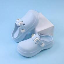 女士镂空闭趾时尚系带套脚凉鞋，厚底增高，轻便舒适软底套脚拖鞋 - 淺藍色 - 查看 2