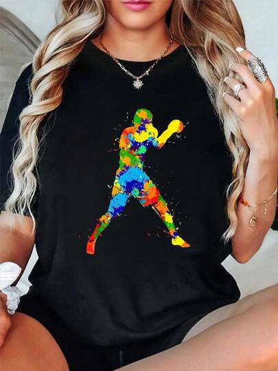 100% Cotton Cool Boxing Gift Ideas Boxing Boxer Boys Men T-Shirt Short Sleeve Round Neck Casual Top For Summer & Spring, Women's Men's Graphic Tee