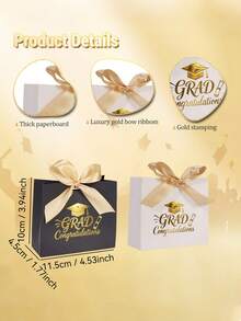 10PCS/1PC/Small Graduation Gift Bag/Box [With Ribbon], Suitable For Small Items. Perfect For Holiday Parties And Graduation Seasons. - Dark Green With Dark Green Ribbon [Graduation Cap] - View 3