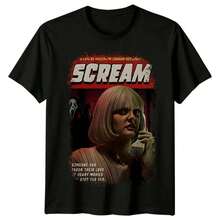 Camiseta de inspiración del póster de la película Scream: estilo retro de terror de los 90, capa base de algodón puro de alta calidad para todas las estaciones - Negro - Ver 10