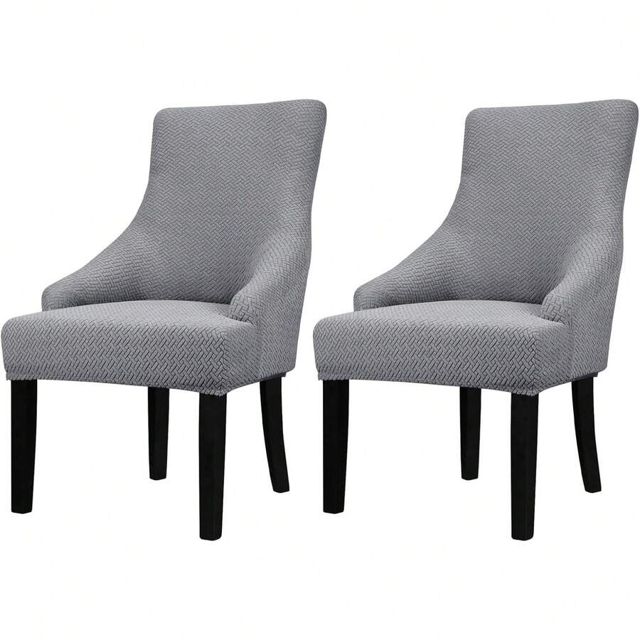 Stretch Wingback Chair Cover - Reusable Side Chair Slipcover, Accent Chair Protector Dining Room, Banquet, Home Decor (Silver, 2PC) - 01 T-shaped Twill Sliver Grey - View 1