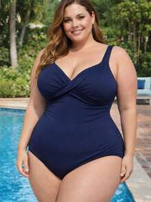 Elegant Women's Plus Size Swimsuit For Beach And Pool - Comfortable And Stylish With Removable Padding - Azul marino -8000 - Ver 5