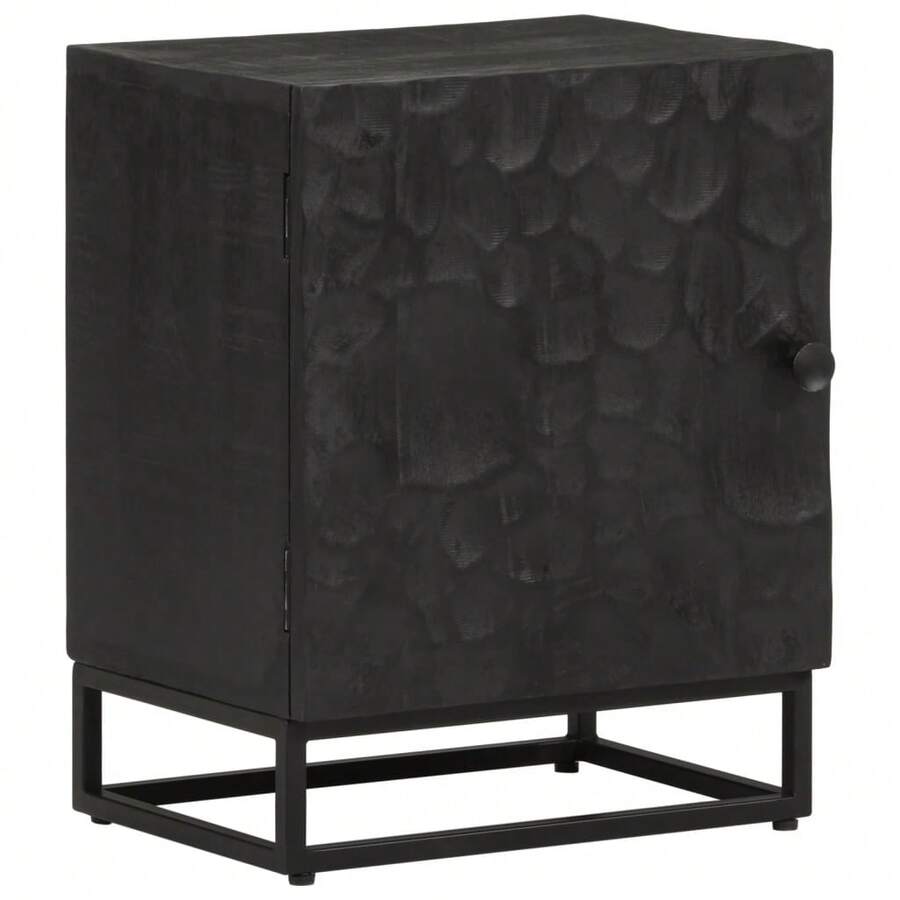 vidaXL Mesa de cabecera negra 40x30x50 cm madera maciza manguier et fer - Negro - Ver 1