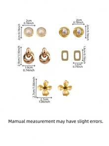 5 Pairs Luxury Geometric Faux Pearl Stud Earrings, Delicate Minimalist Floral Earring Set, Suitable For Women's Daily And Holiday Wear