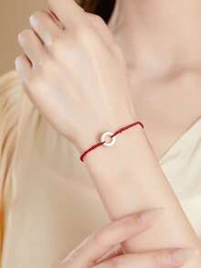 S925纯银幸运结红绳手链，情侣/家庭新年礼物，送给母亲、女朋友 - 紅色 - 查看 3