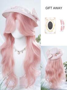 alicegarden Forehead Lace 4*1,1 Piece Synthetic Heat Resistant Curly Pink Wig With Bangs, Length 30, Fiber Fashion Wig, Natural Realistic Wig. - Pink - View 11