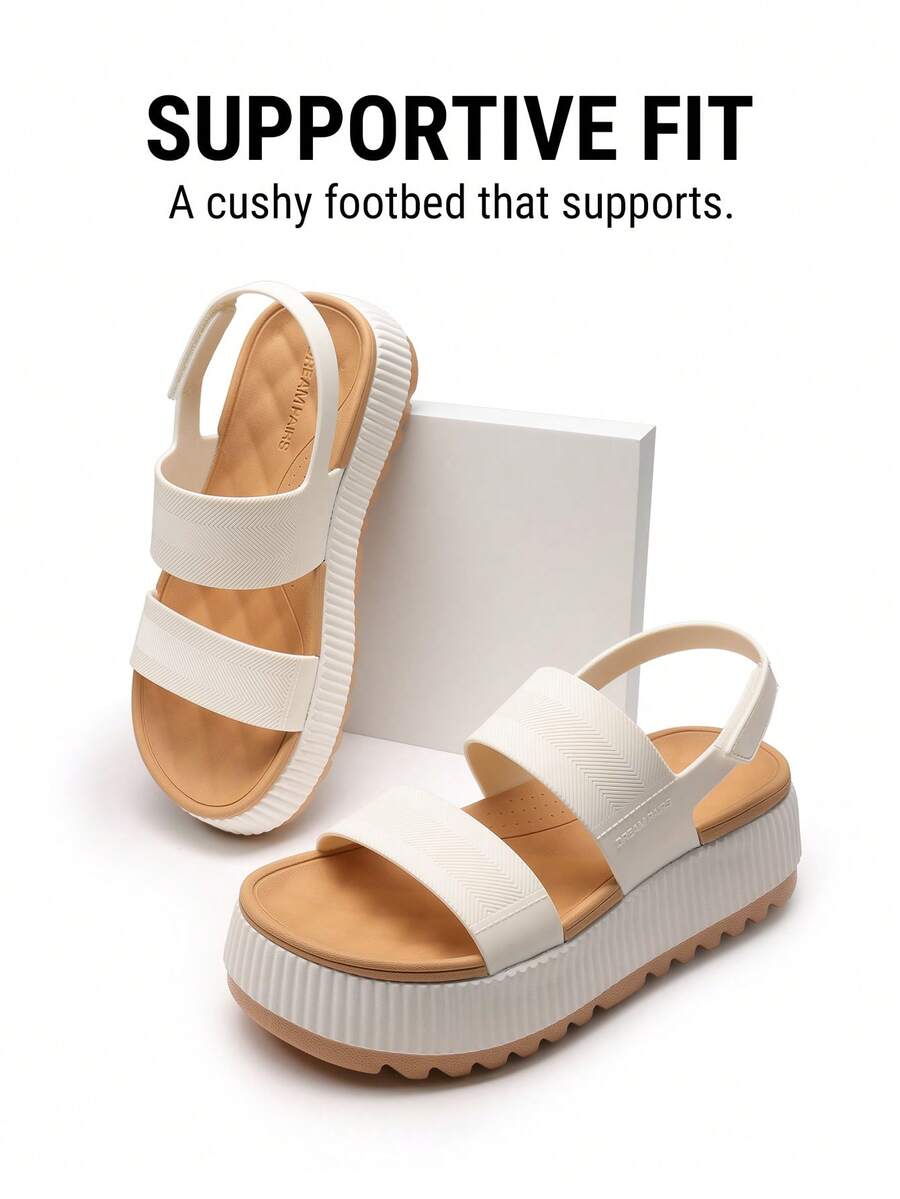 Women's Waterproof 1.69inch Platform Water Sandals Adjustable Casual Lightweight Wedge Chunky Sandals For Beach Vacation Summer White Shoes - 白色 - 查看 1