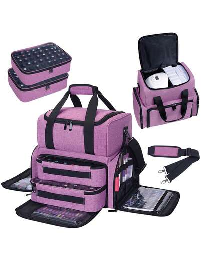 Organizador de esmalte de uñas de gran capacidad que sostiene 80 botellas de esmalte de uñas y una lámpara de uñas grande. Viene con dos bolsas de almacenamiento separadas y desmontables. Es un organizador de viaje perfecto para técnicos de uñas y entusiastas.