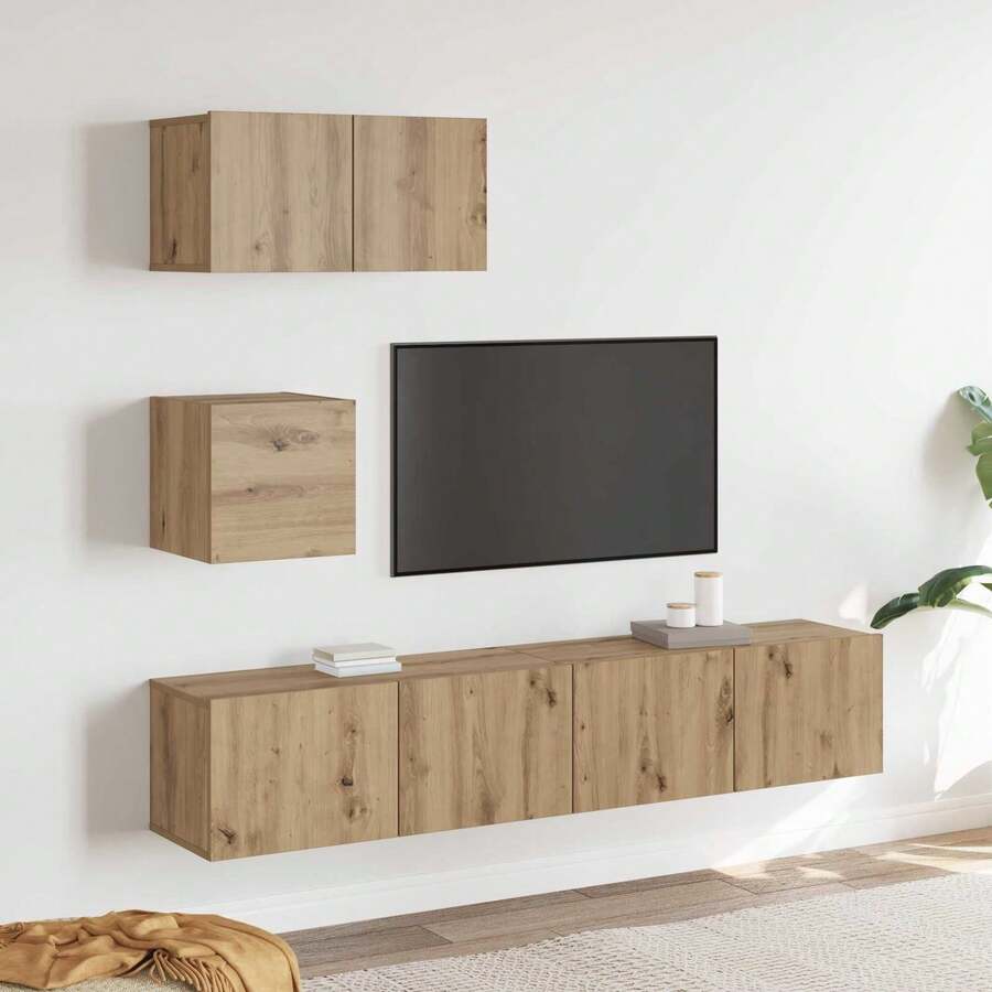 vidaXL Ensemble meuble TV 3 pcs Chêne artisanal Bois d'ingénierie - Tabac - Voir 1