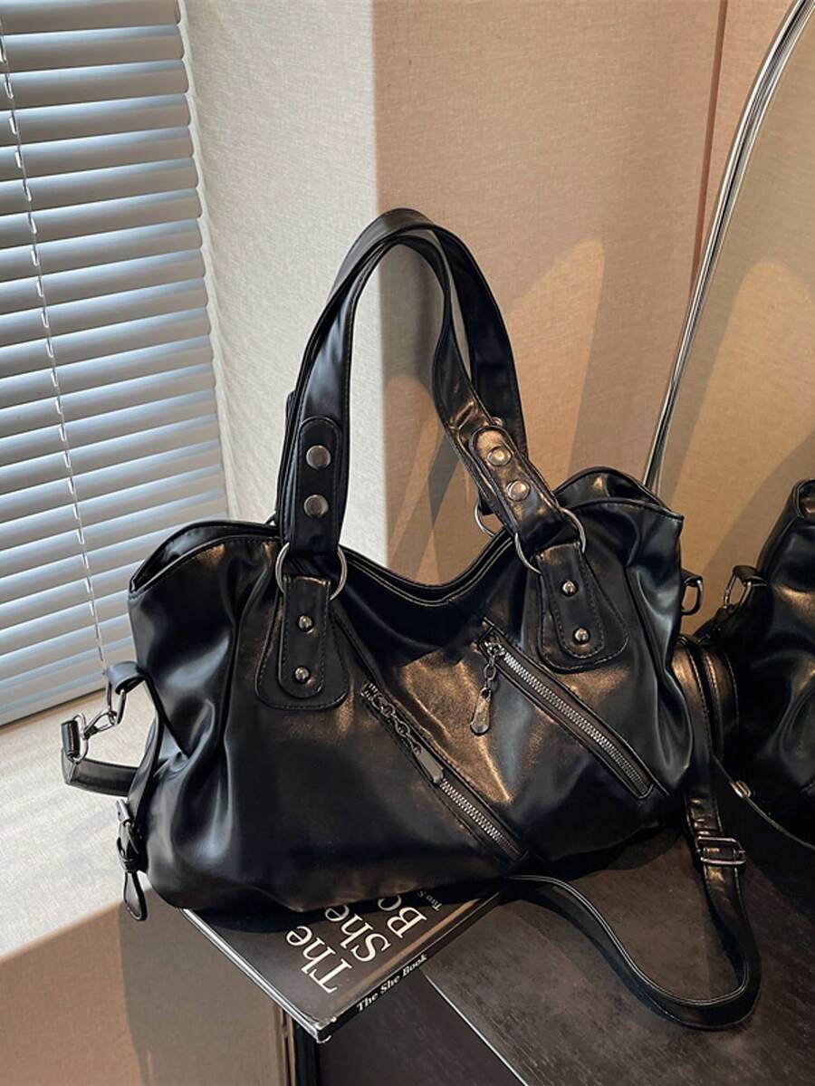 1 chiếc túi tote nữ kiểu vintage, túi xách tay tối giản dung tích lớn, túi đeo vai thời trang dành cho sinh viên/công sở.