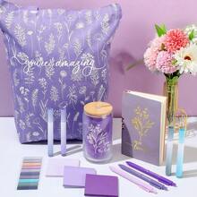 14 Pcs Inspirational Journal Kit For Women Christmas Aesthetic A6 Leather Journal Notebook Glass Cup Canvas Tote Bag Motivational Pens Stationery Set For Women Nurse Practitioner(Purple) - 紫色 - 查看 6