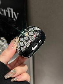 1 pieza Estuche protector con cristales de Rhinestone plateado para auriculares Bluetooth - Plateado - Ver 5
