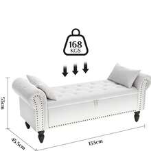 Ottoman Storage Bench,Sofa Bench,Foot Rest Stool,Velvet End Of Bed Bench,Storage Box With Lid, Entryway Bench,168 KG Load Capacity - White - View 7
