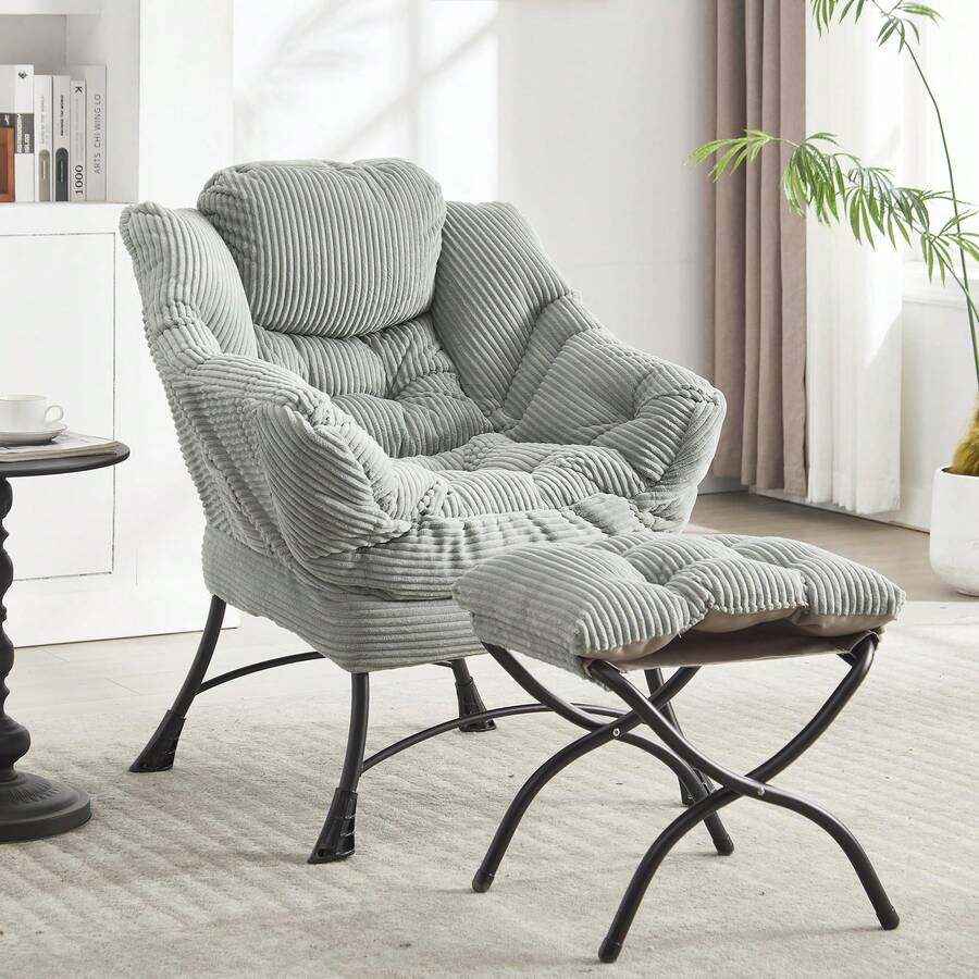 Lazy Chair With Ottoman, Modern Lounge Accent Chair With Armrests And A Side Pocket, Leisure Upholstered Sofa Chair Reading Chair With Footrest For Small Space, Corner Chair(Light Green) - Màu xanh Bạc hà - Xem 1