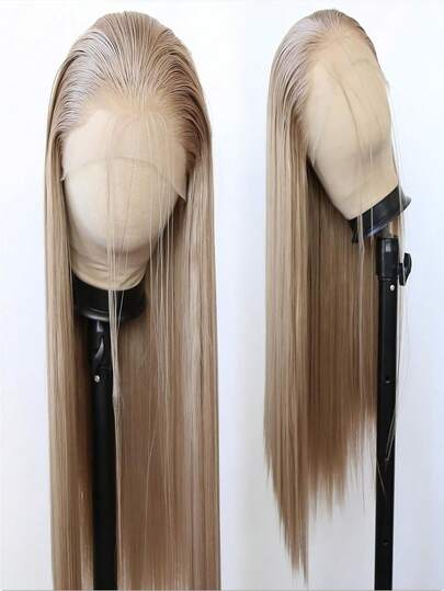 200%密度男女通用成人13x4蕾丝前假发 - 高温丝，直发，预先拔毛发际线，无胶耐热合成假发